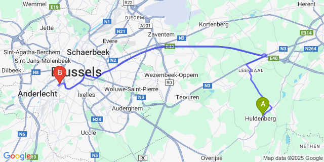 Map: Brussels Midi Train Station to Loonbeek