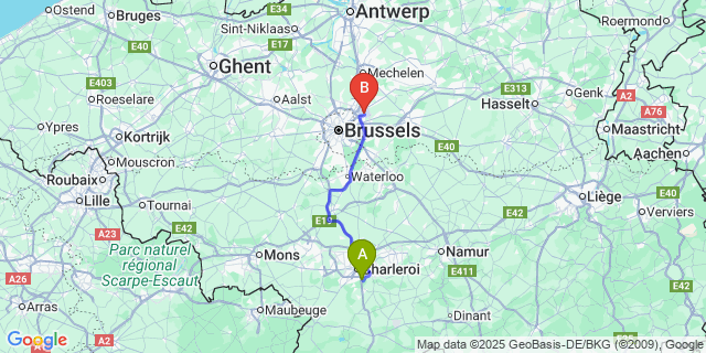 Map: Brussels Zaventem Airport (BRU) to Loverval