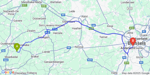 Map: Brussels Midi Train Station to Maarke-Kerkem