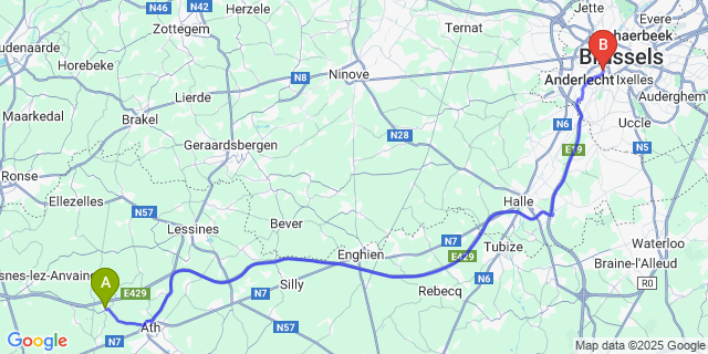 Map: Brussels Midi Train Station to Mainvault