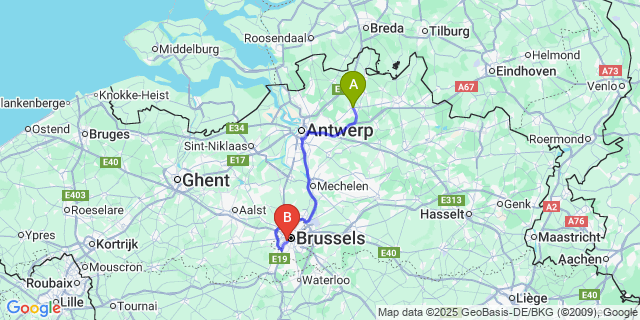 Map: Brussels Midi Train Station to Malle