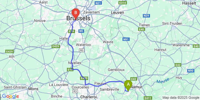 Map: Brussels Midi Train Station to Malonne