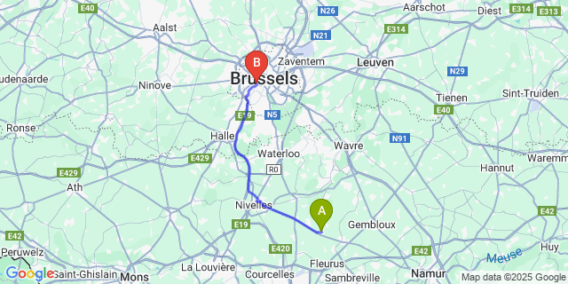 Map: Brussels Midi Train Station to Marbais