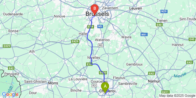 Map: Brussels Midi Train Station to Marcinelle