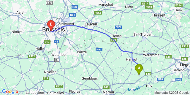 Map: Brussels Midi Train Station to Marneffe