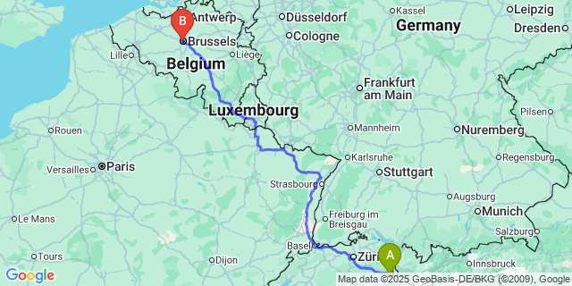 Map: Brussels Midi Train Station to Melsen