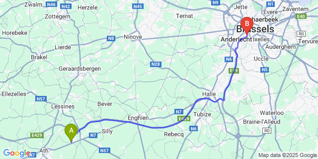 Map: Brussels Midi Train Station to Meslin-l’Évêque