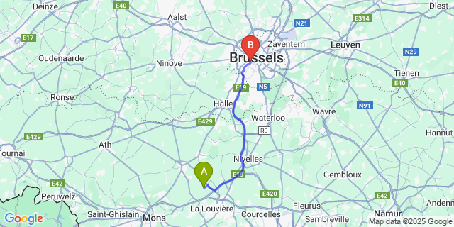 Map: Brussels Midi Train Station to Mignault