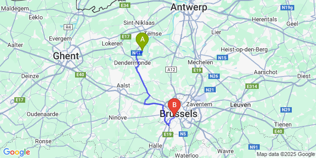 Map: Brussels Midi Train Station to Moerzeke