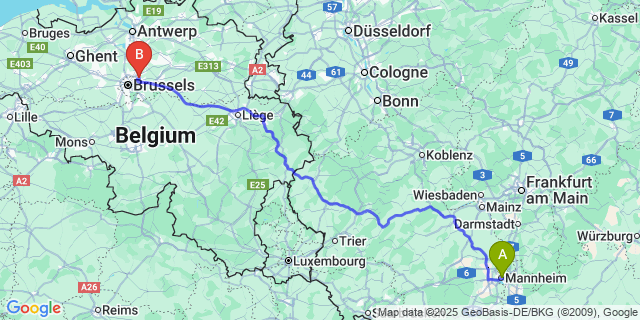 Map: Brussels Zaventem Airport (BRU) to Moha