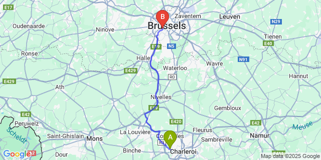 Map: Brussels Midi Train Station to Monceau-Sur-Sambre