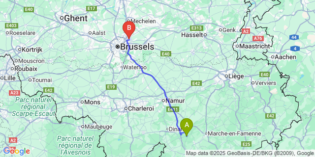 Map: Brussels Zaventem Airport (BRU) to Mont-Gauthier