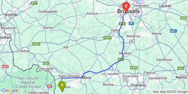 Map: Brussels Midi Train Station to Montignies-Sur-Roc