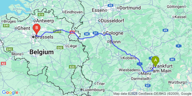 Map: Brussels Zaventem Airport (BRU) to Mortier
