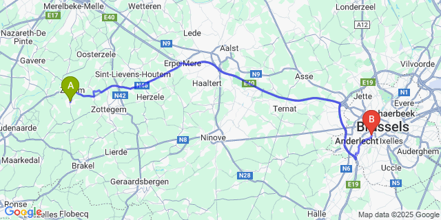 Map: Brussels Midi Train Station to Munkzwalm