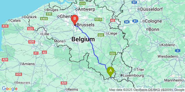 Map: Brussels Midi Train Station to Musson