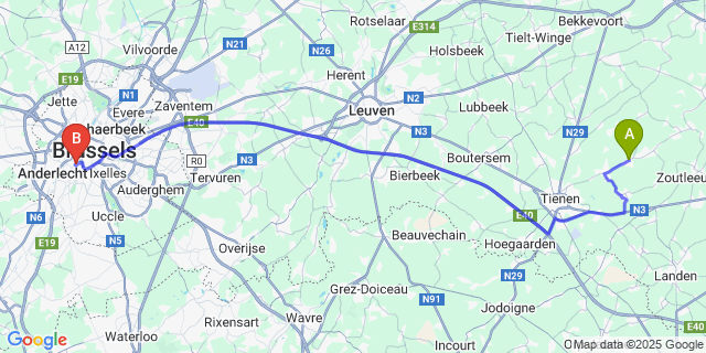 Map: Brussels Midi Train Station to Neerlinter
