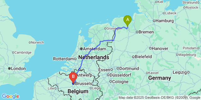 Map: Brussels Midi Train Station to Nethen