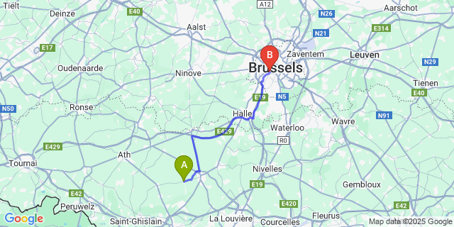 Map: Brussels Midi Train Station to Neufvilles