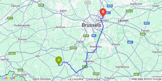 Map: Brussels Zaventem Airport (BRU) to Neufvilles