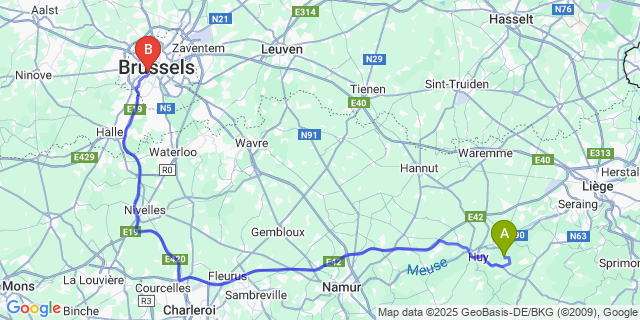 Map: Brussels Midi Train Station to Neuville-Sous-Huy