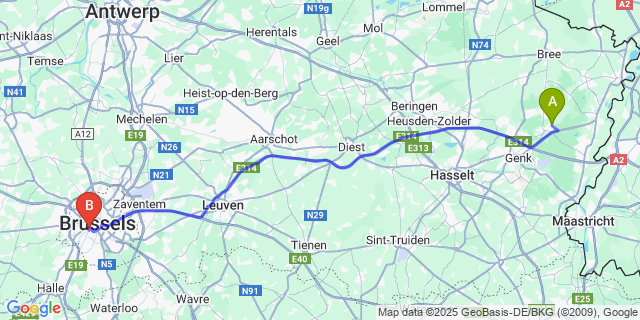 Map: Brussels Midi Train Station to Niel-Bij-As