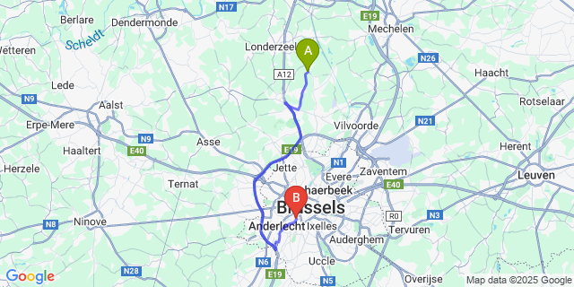 Map: Brussels Midi Train Station to Nieuwenrode