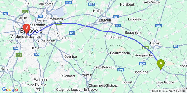 Map: Brussels Midi Train Station to Noduwez