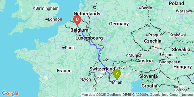 Map: Brussels Midi Train Station to Omal