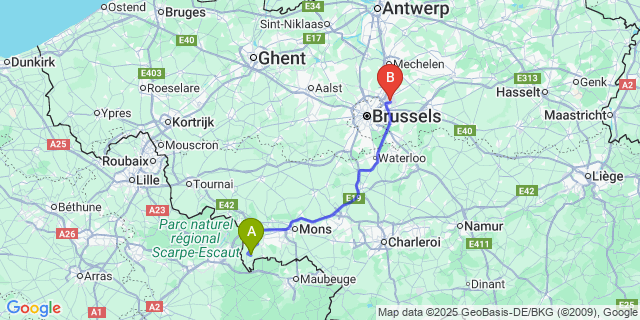 Map: Brussels Zaventem Airport (BRU) to Onnezies