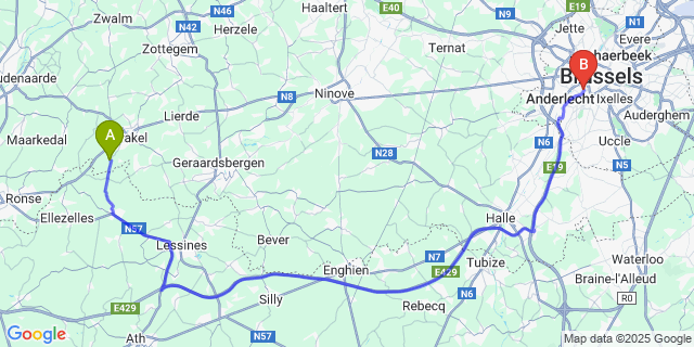 Map: Brussels Midi Train Station to Opbrakel