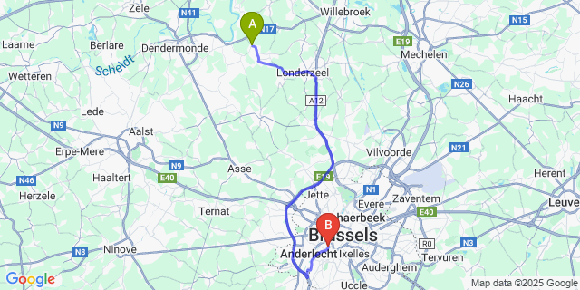 Map: Brussels Midi Train Station to Opdorp