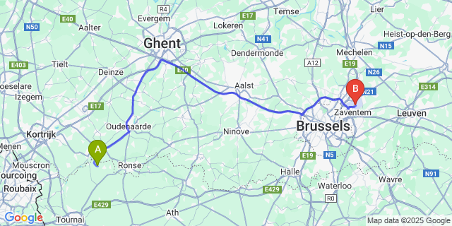 Map: Brussels Zaventem Airport (BRU) to Orroir