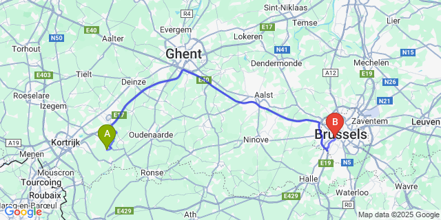 Map: Brussels Midi Train Station to Otegem