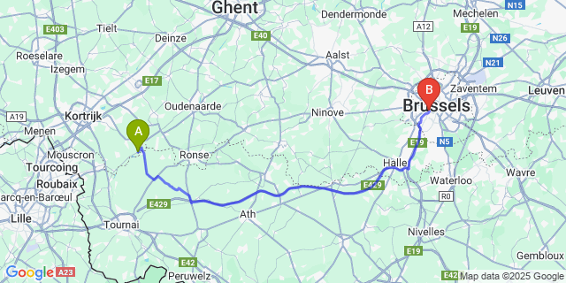 Map: Brussels Midi Train Station to Outrijve
