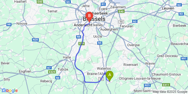 Map: Brussels Midi Train Station to Plancenoit