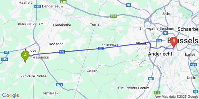 Map: Brussels Midi Train Station to Pollare