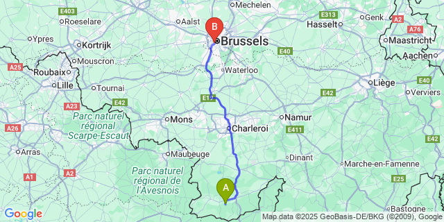 Map: Brussels Midi Train Station to Presgaux