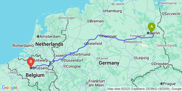 Map: Brussels Midi Train Station to Proven