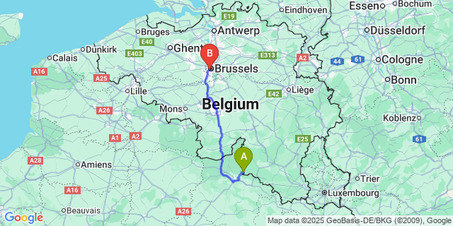 Map: Brussels Midi Train Station to Pussemange