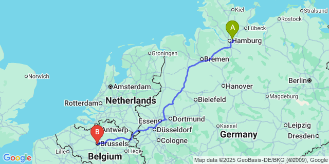 Map: Brussels Midi Train Station to Putte
