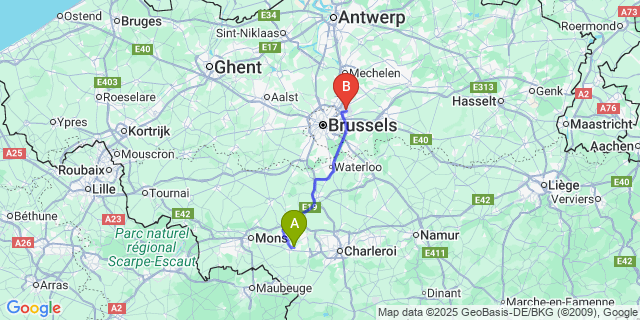 Map: Brussels Zaventem Airport (BRU) to Ressaix