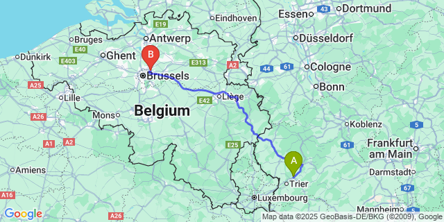 Map: Brussels Zaventem Airport (BRU) to Reuland