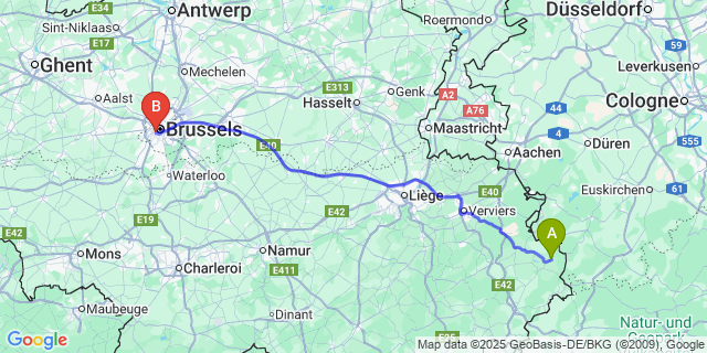 Map: Brussels Midi Train Station to Rocherath