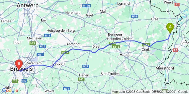 Map: Brussels Midi Train Station to Rotem