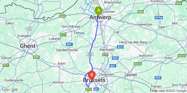 Map: Brussels Midi Train Station to Ruien