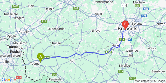 Map: Brussels Midi Train Station to Rumillies