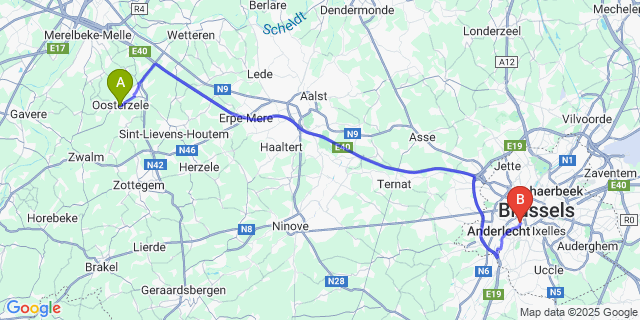 Map: Brussels Midi Train Station to Scheldewindeke