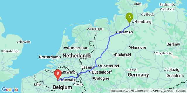 Map: Brussels Midi Train Station to Schelle