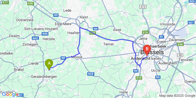 Map: Brussels Midi Train Station to Schendelbeke